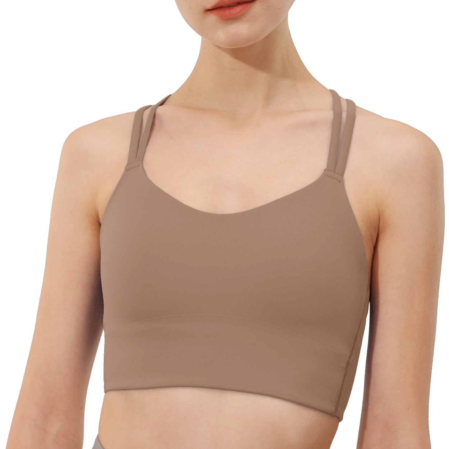 B/C Cups Low Impact Strappy Sports Bras for Women Longline Criss Cross Back Yoga Running Workout Bra Crop Tops