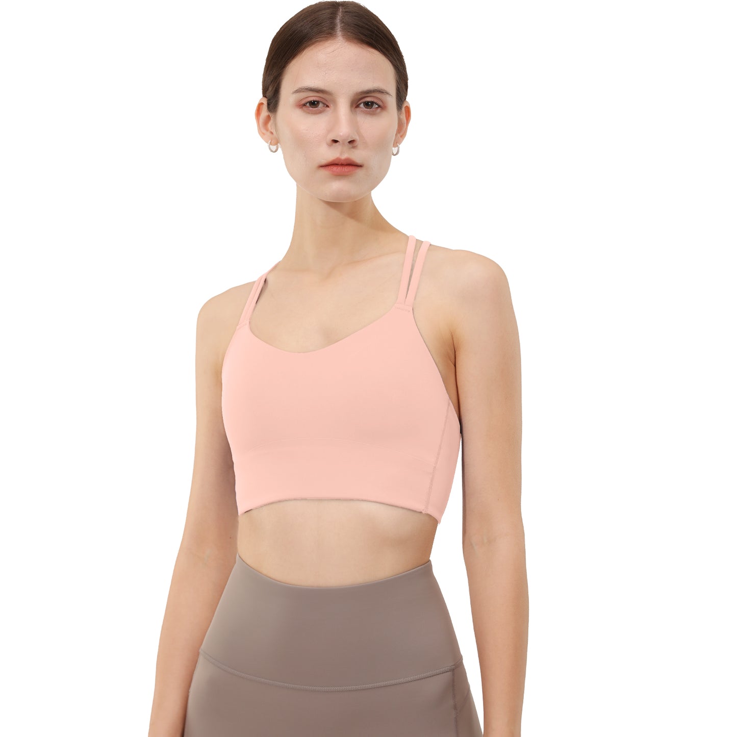 B/C Cups Low Impact Strappy Sports Bras for Women Longline Criss Cross Back Yoga Running Workout Bra Crop Tops