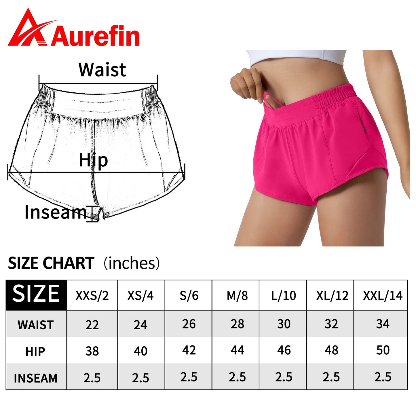 Aurefin Running Shorts for Women,Quick Dry Athletic Sports Shorts Lightweight Active Workout Gym Shorts with Zip Pocket