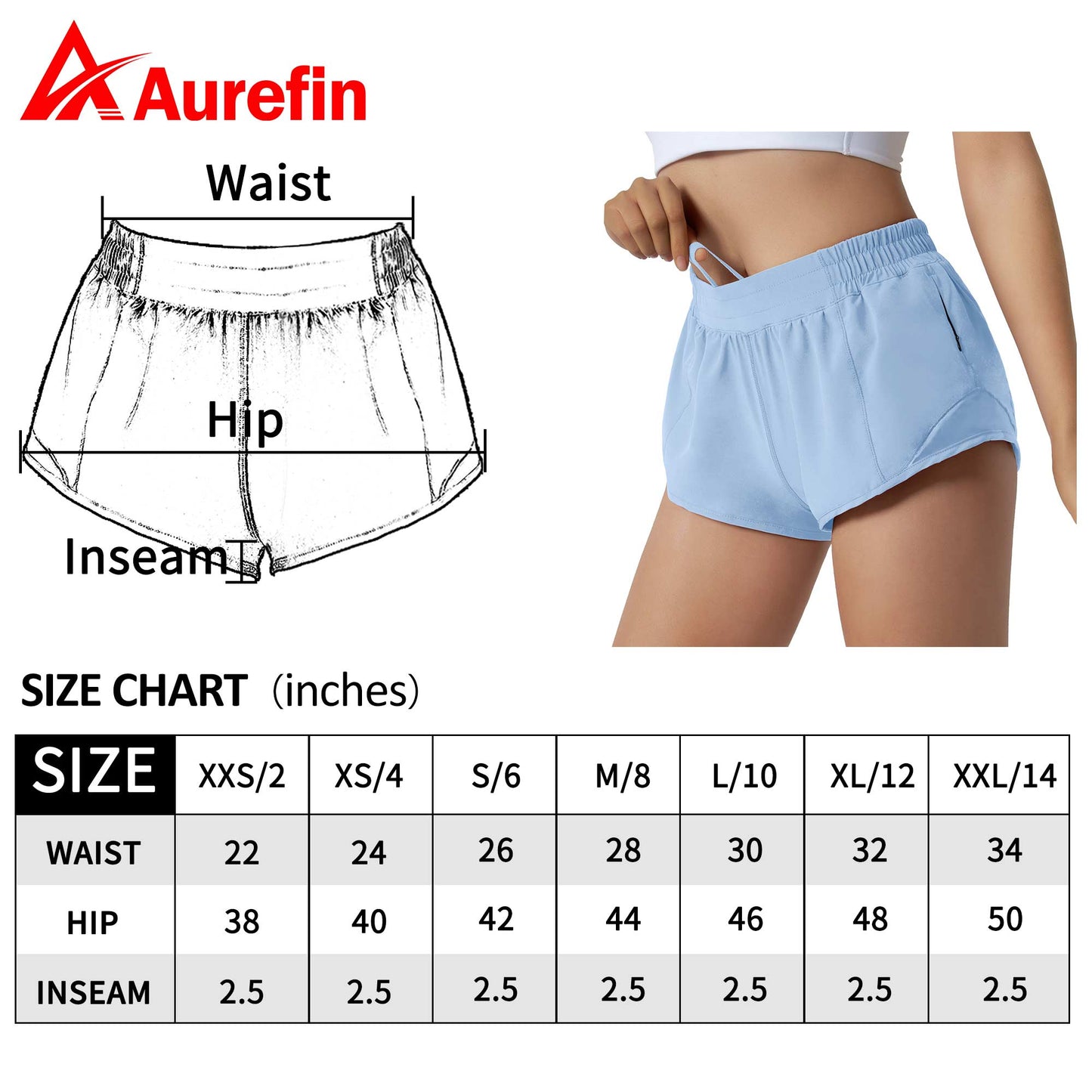 Aurefin Running Shorts for Women,Quick Dry Athletic Sports Shorts Lightweight Active Workout Gym Shorts with Zip Pocket