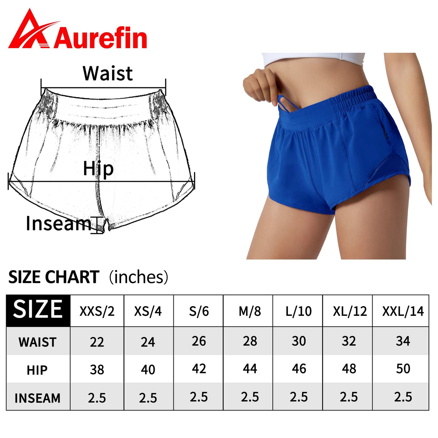 Aurefin Running Shorts for Women,Quick Dry Athletic Sports Shorts Lightweight Active Workout Gym Shorts with Zip Pocket