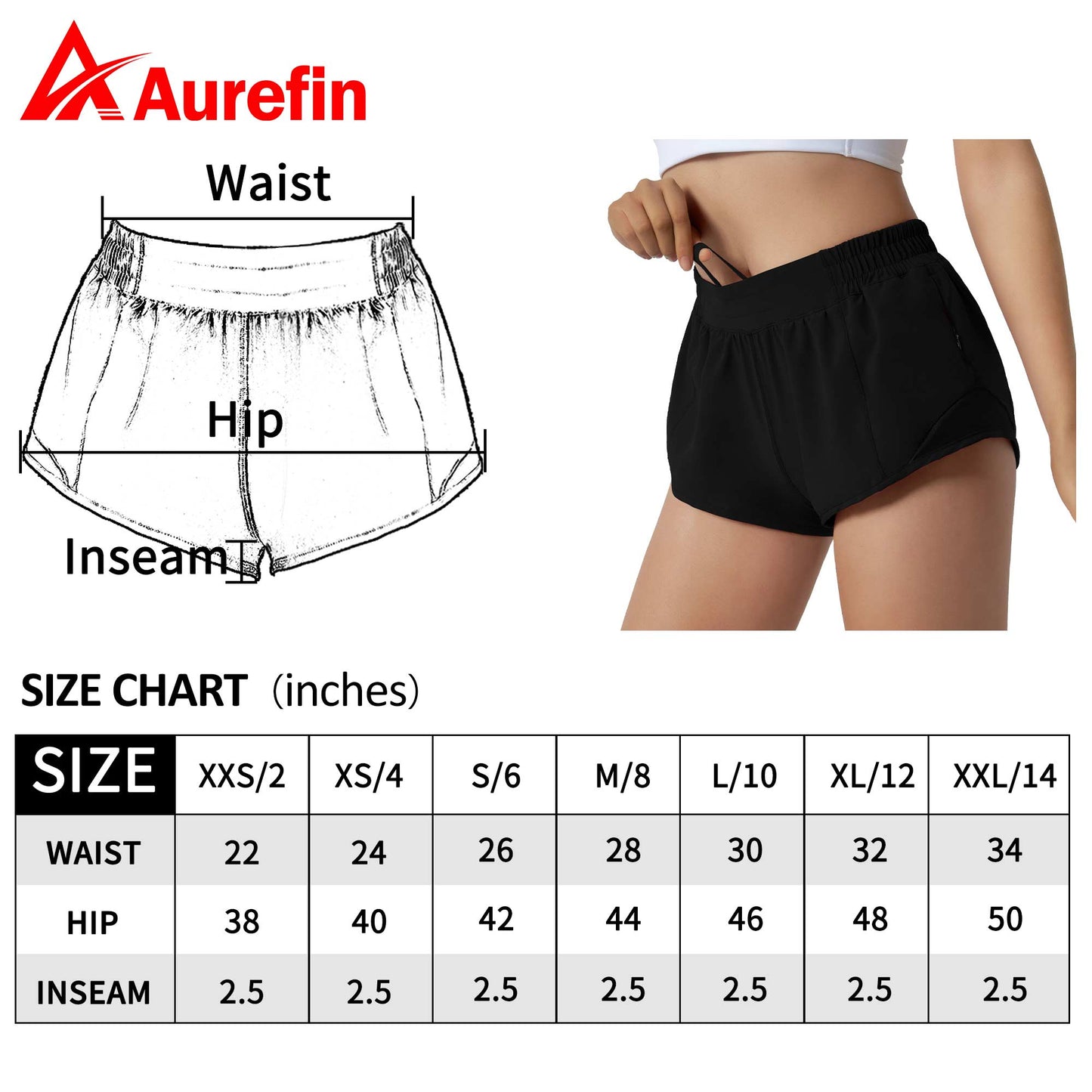 Aurefin Running Shorts for Women,Quick Dry Athletic Sports Shorts Lightweight Active Workout Gym Shorts with Zip Pocket