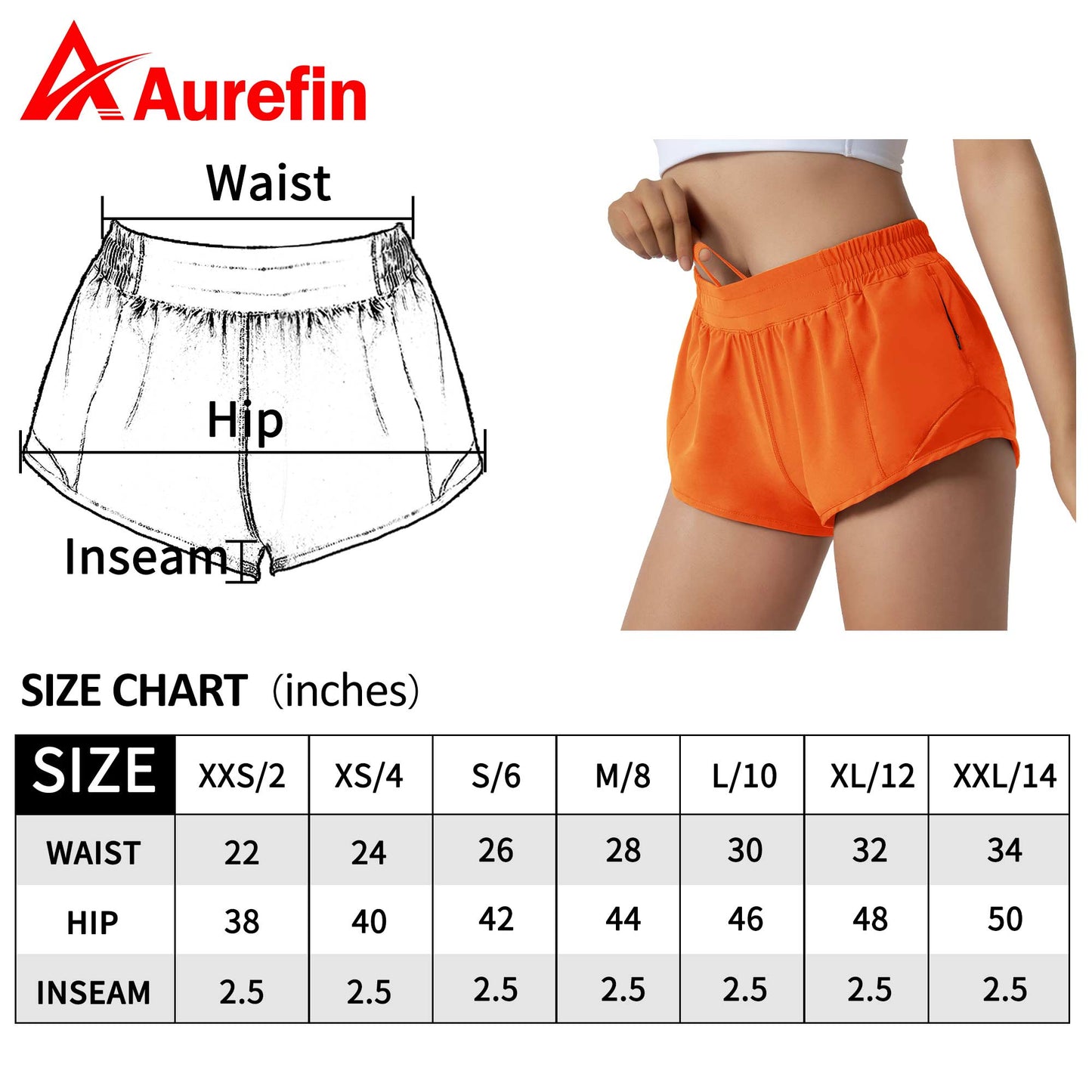 Aurefin Running Shorts for Women,Quick Dry Athletic Sports Shorts Lightweight Active Workout Gym Shorts with Zip Pocket