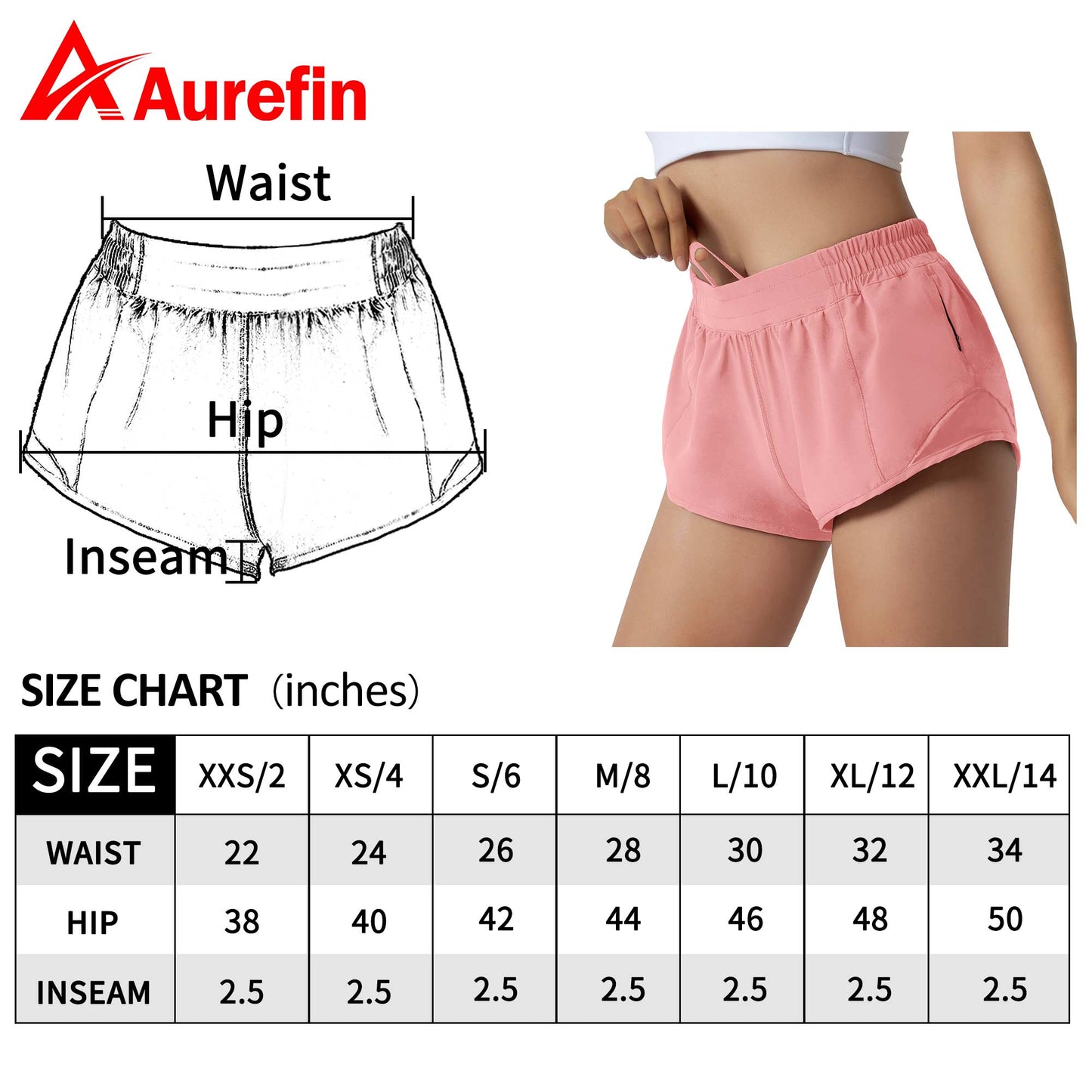 Aurefin Running Shorts for Women,Quick Dry Athletic Sports Shorts Lightweight Active Workout Gym Shorts with Zip Pocket