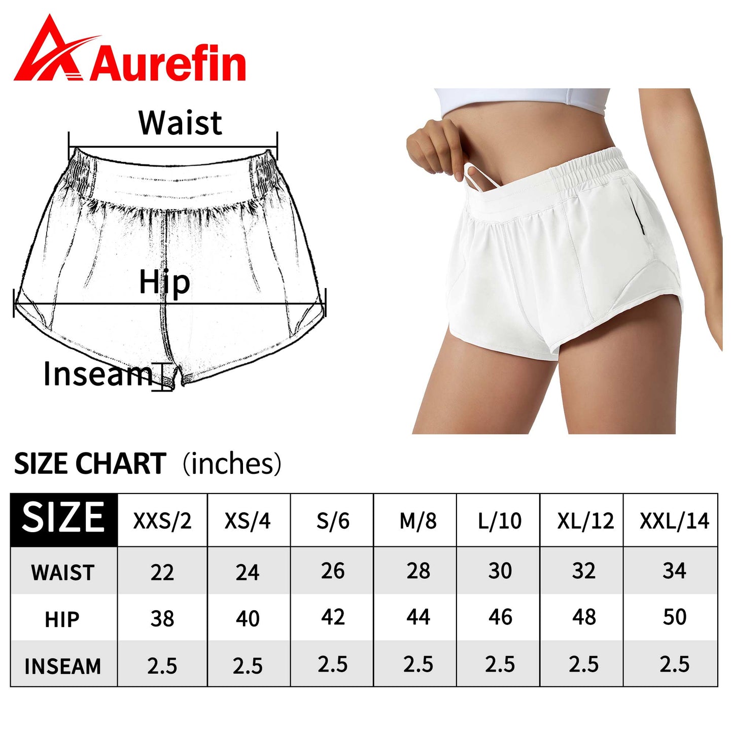 Aurefin Running Shorts for Women,Quick Dry Athletic Sports Shorts Lightweight Active Workout Gym Shorts with Zip Pocket