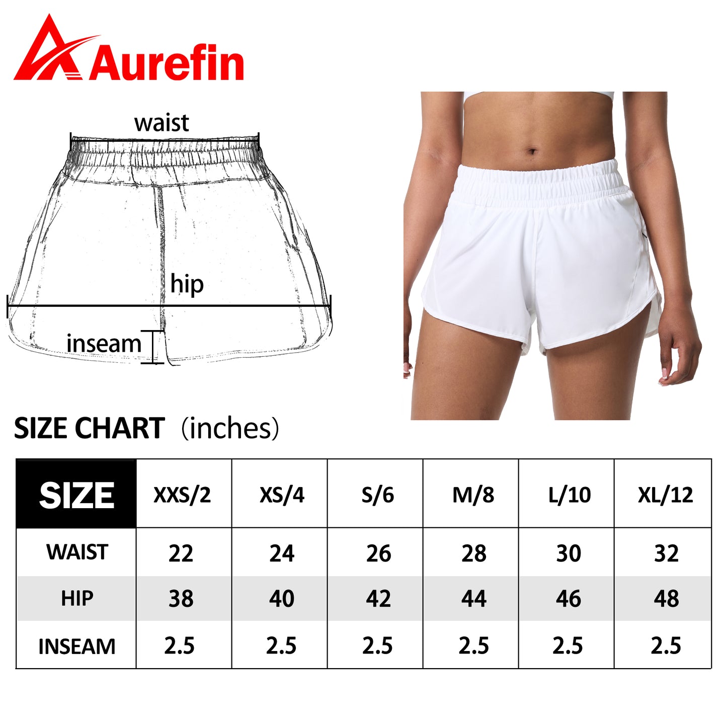 Aurefin Athletic Shorts for Women,Women's Quick Dry Workout Sports Active Running Track Shorts with Elastic and Zip Pockets