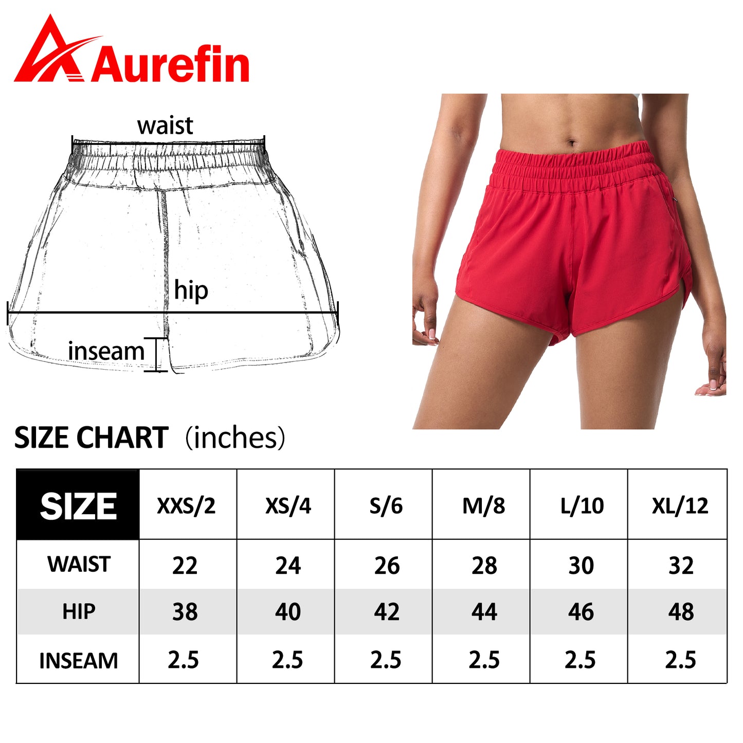 Aurefin Athletic Shorts for Women,Women's Quick Dry Workout Sports Active Running Track Shorts with Elastic and Zip Pockets