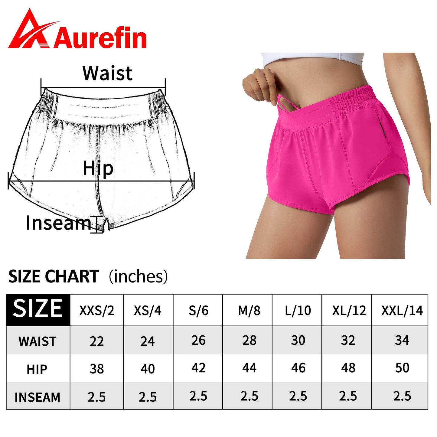 Aurefin Running Shorts for Women,Quick Dry Athletic Sports Shorts Lightweight Active Workout Gym Shorts with Zip Pocket