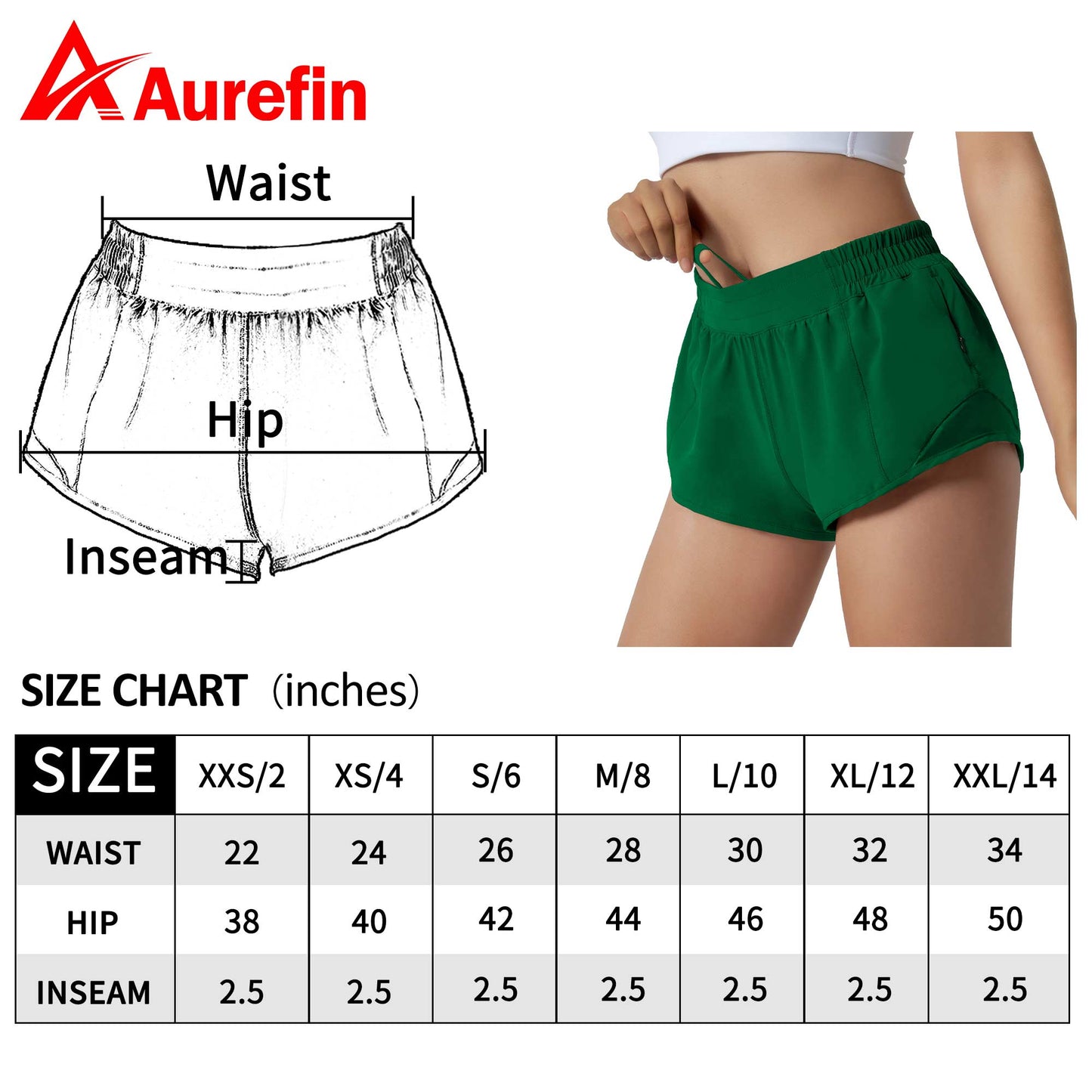 Aurefin Running Shorts for Women,Quick Dry Athletic Sports Shorts Lightweight Active Workout Gym Shorts with Zip Pocket