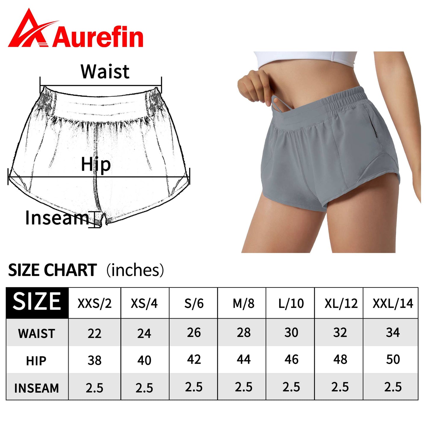 Aurefin Running Shorts for Women,Quick Dry Athletic Sports Shorts Lightweight Active Workout Gym Shorts with Zip Pocket