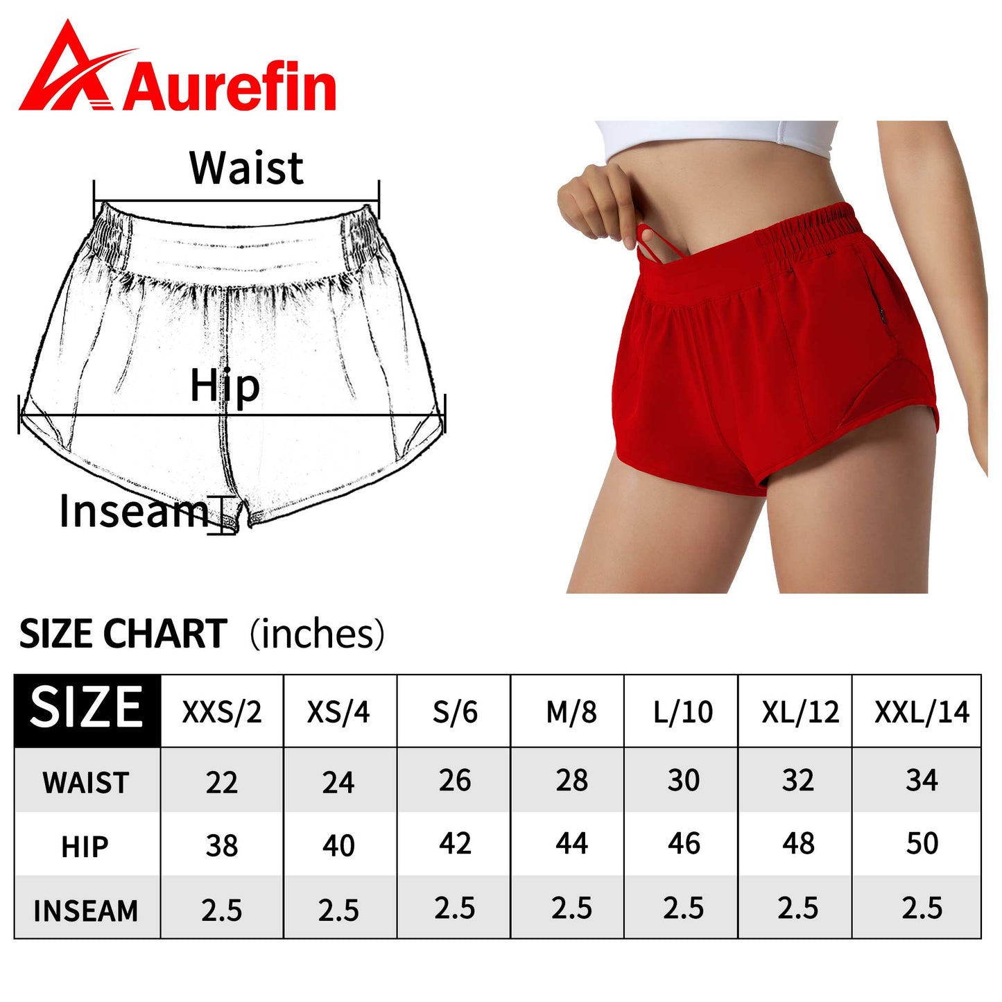 Aurefin Running Shorts for Women,Quick Dry Athletic Sports Shorts Lightweight Active Workout Gym Shorts with Zip Pocket