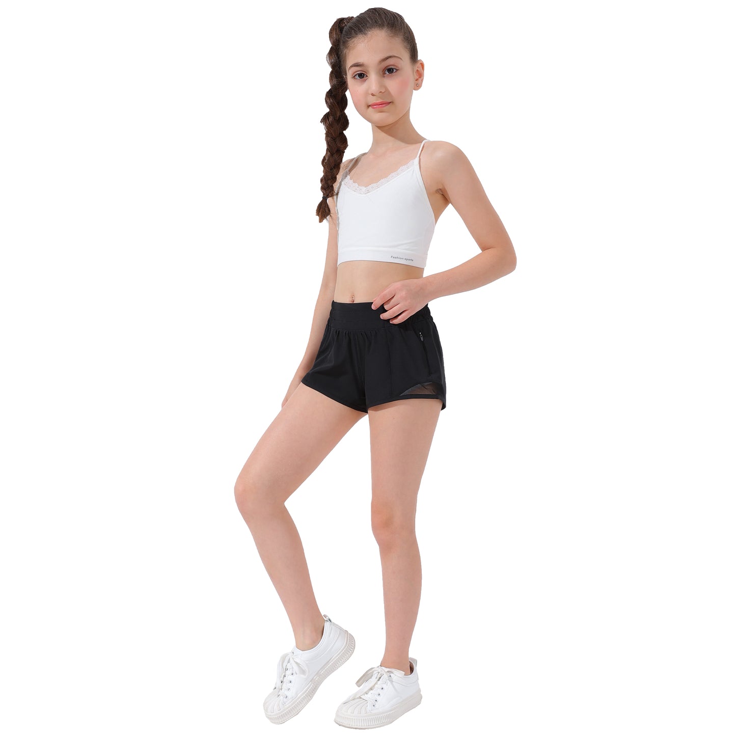 Aurefin Girls Athletic Shorts, Lightweight Running Shorts for Teen Girls Kids Sports Active Short with Zip Pocket and Elastic