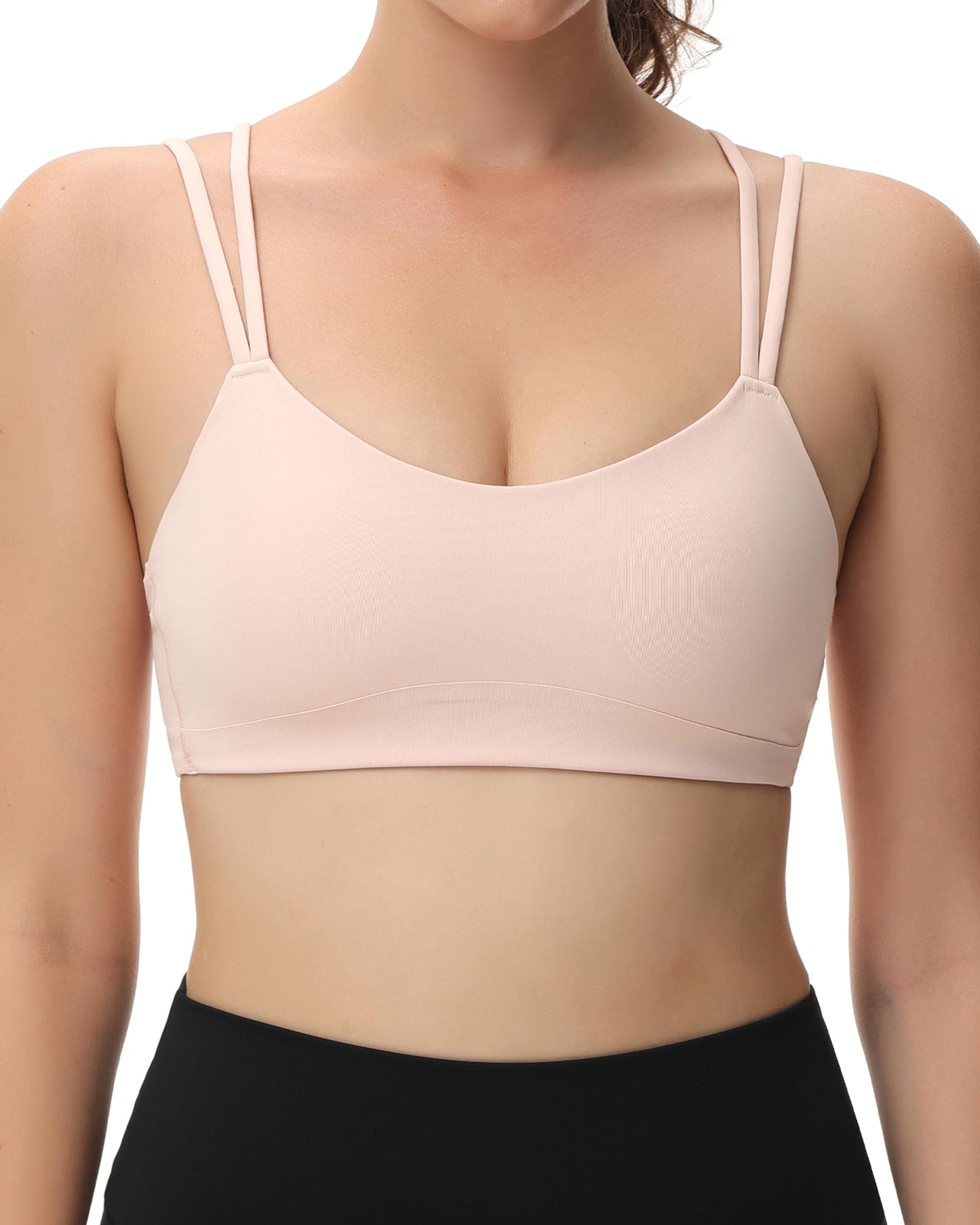 B/C Cup Low Support Crop Sports Bra Low Impact Camisoles Comfy Spaghetti Strap Yoga Gym Workout Bras