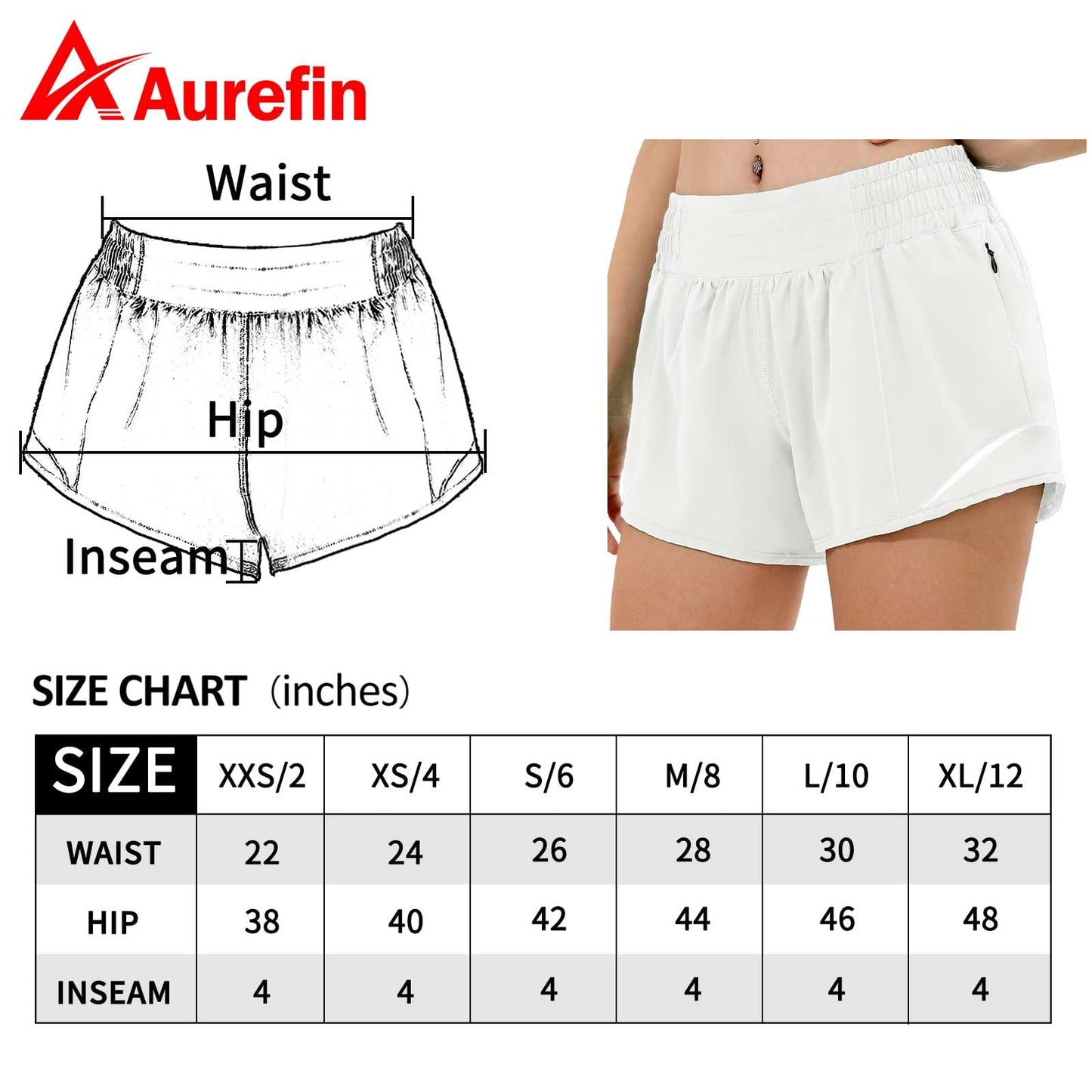 Aurefin High Waisted Athletic Shorts for Women, Womens Running Workout Shorts with Liner and Zip Pocket 4 inch