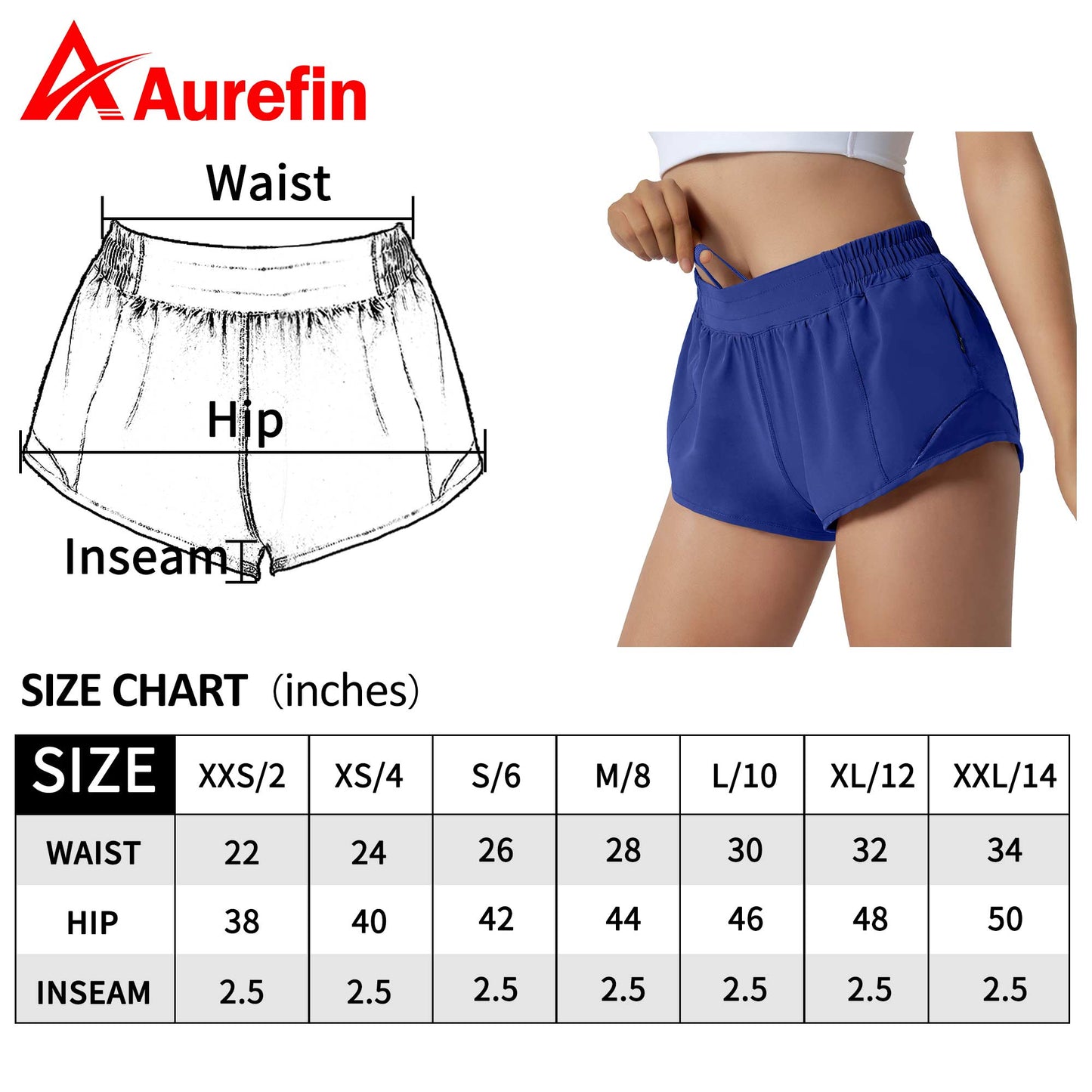 Aurefin Running Shorts for Women,Quick Dry Athletic Sports Shorts Lightweight Active Workout Gym Shorts with Zip Pocket