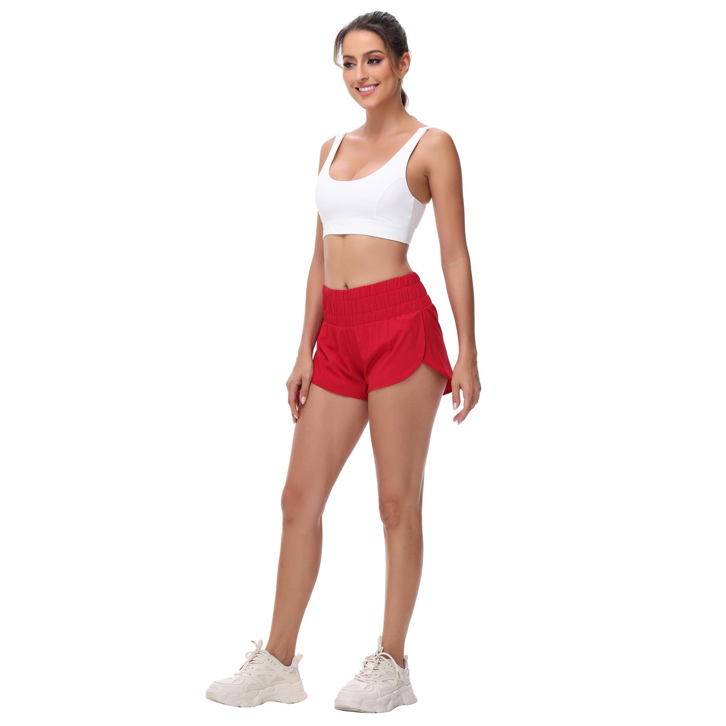 Womens High Waisted Running Shorts,Quick Dry Split Athletic Shorts for Women Gym Workout Shorts with Mesh Liner