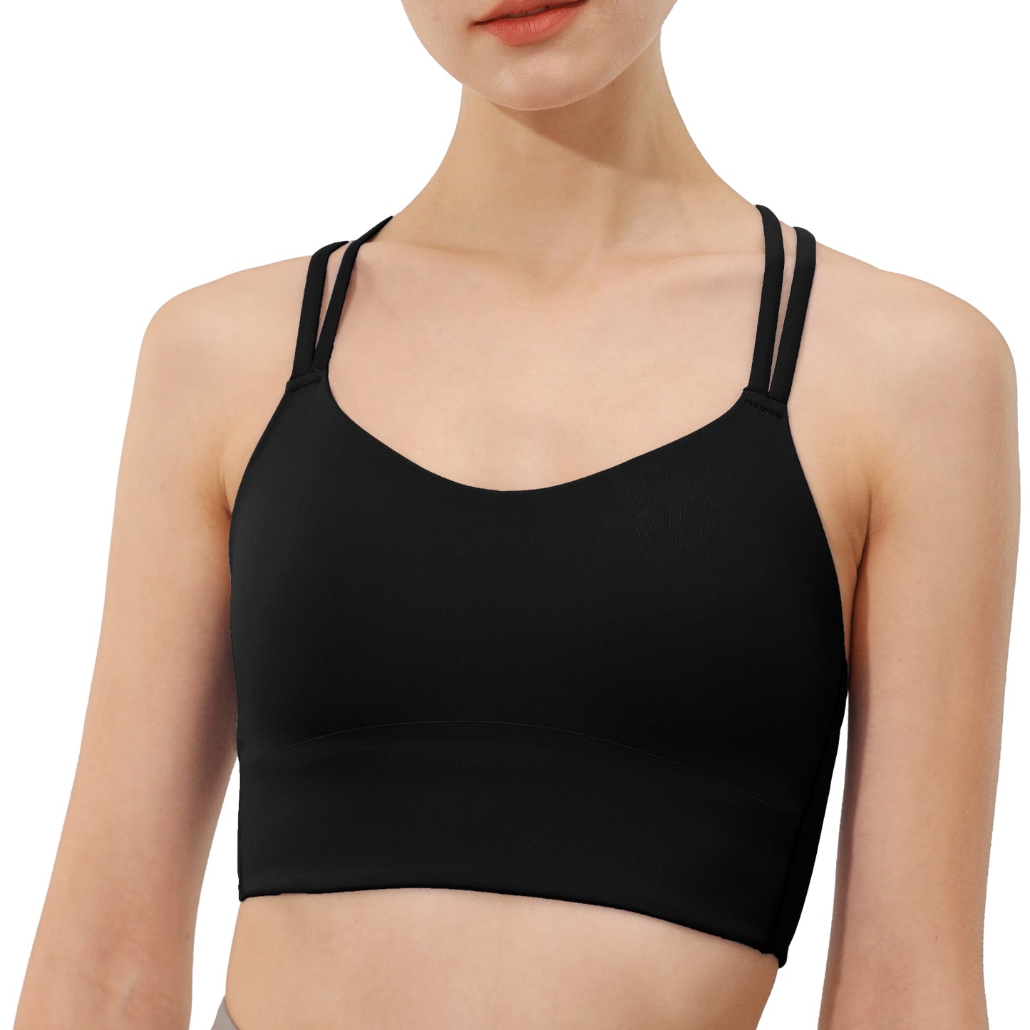 B/C Cups Low Impact Strappy Sports Bras for Women Longline Criss Cross Back Yoga Running Workout Bra Crop Tops