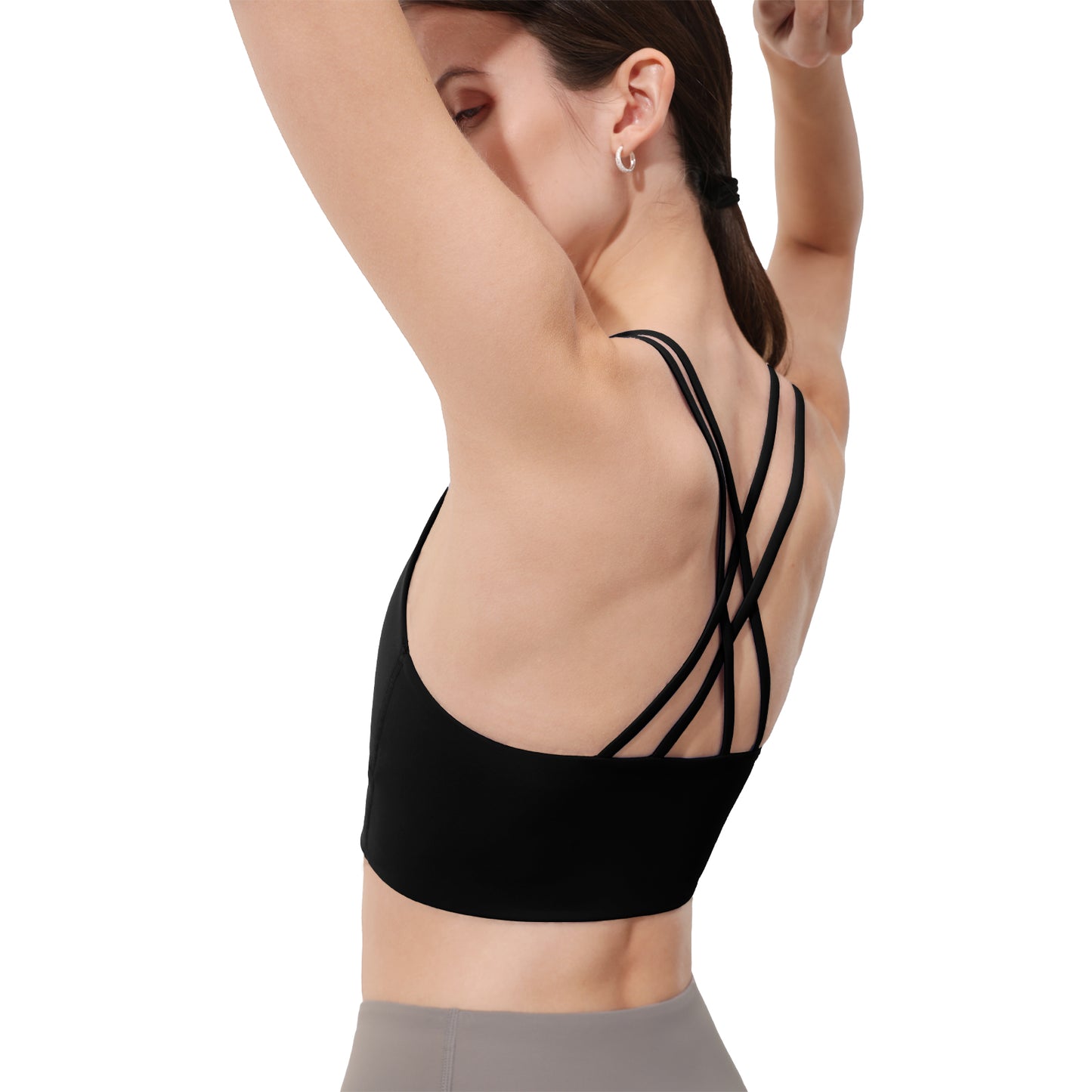 B/C Cups Low Impact Strappy Sports Bras for Women Longline Criss Cross Back Yoga Running Workout Bra Crop Tops