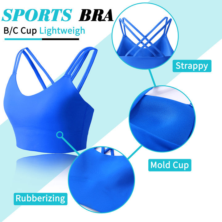 B/C Cups Low Impact Strappy Sports Bras for Women Longline Criss Cross Back Yoga Running Workout Bra Crop Tops