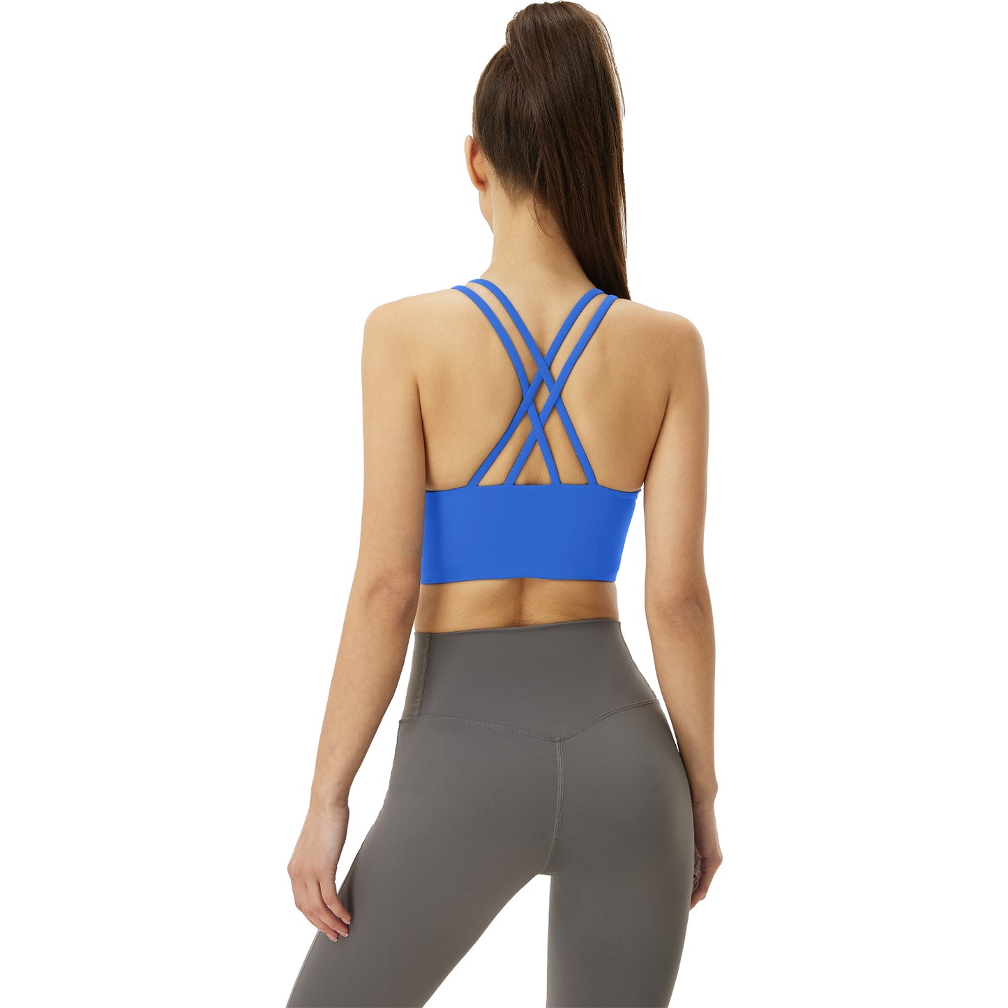 B/C Cups Low Impact Strappy Sports Bras for Women Longline Criss Cross Back Yoga Running Workout Bra Crop Tops