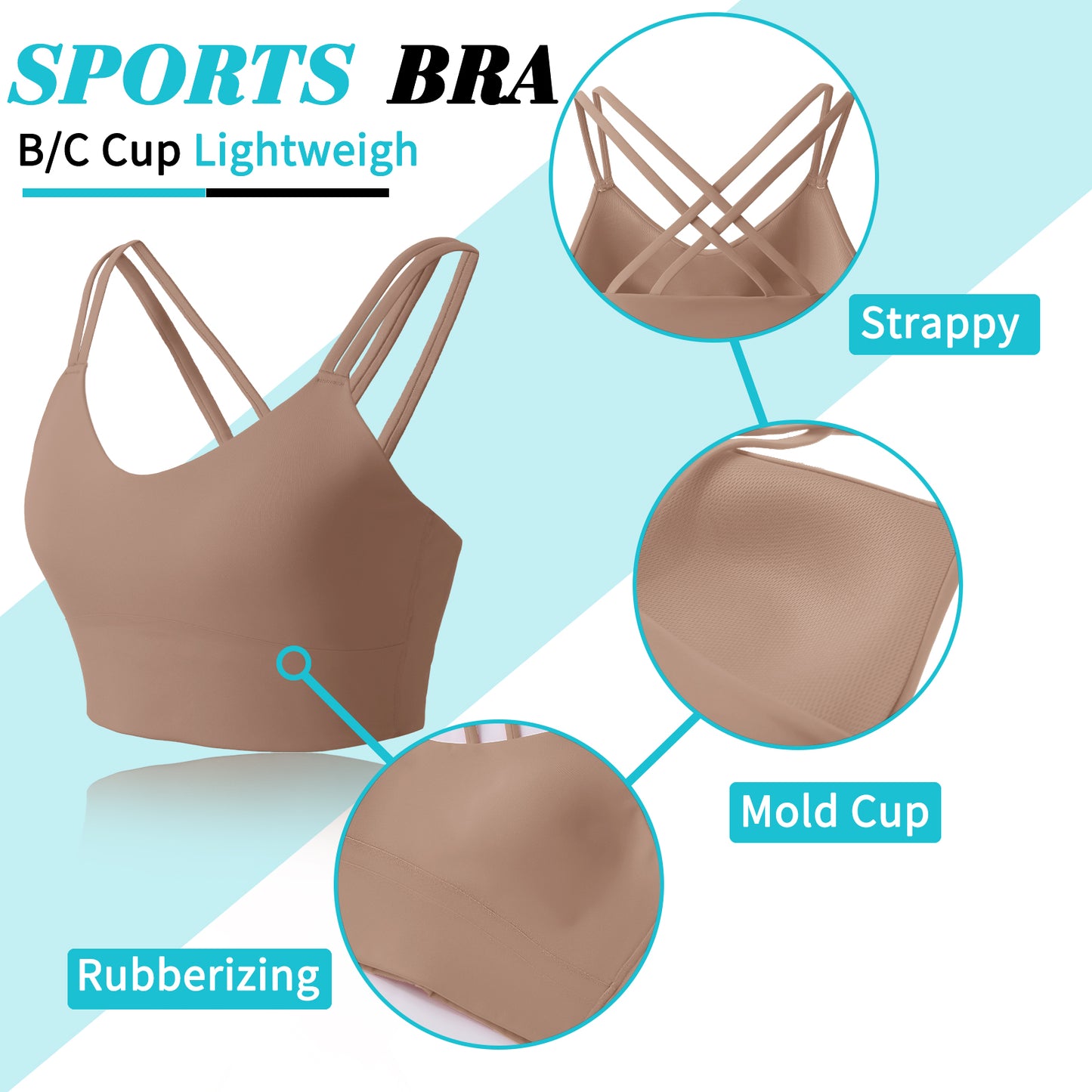 B/C Cups Low Impact Strappy Sports Bras for Women Longline Criss Cross Back Yoga Running Workout Bra Crop Tops