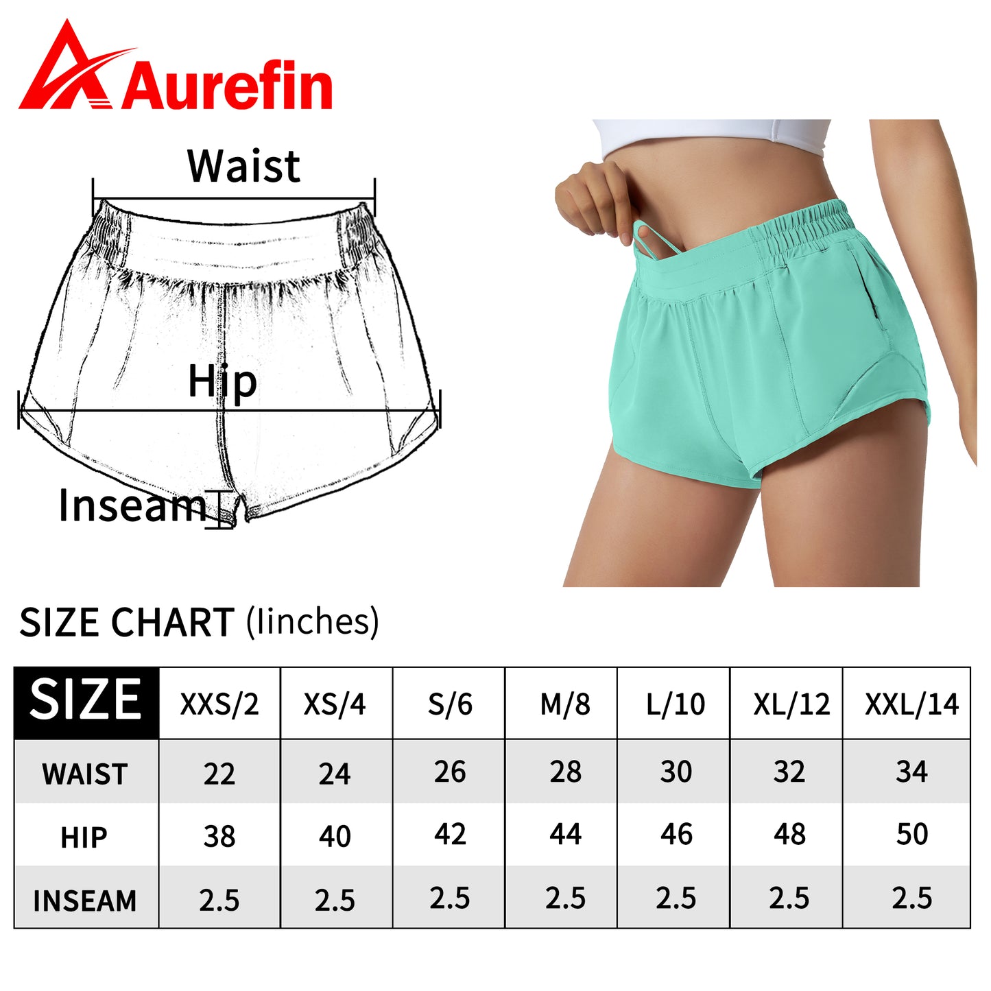 Aurefin Running Shorts for Women,Quick Dry Athletic Sports Shorts Lightweight Active Workout Gym Shorts with Zip Pocket