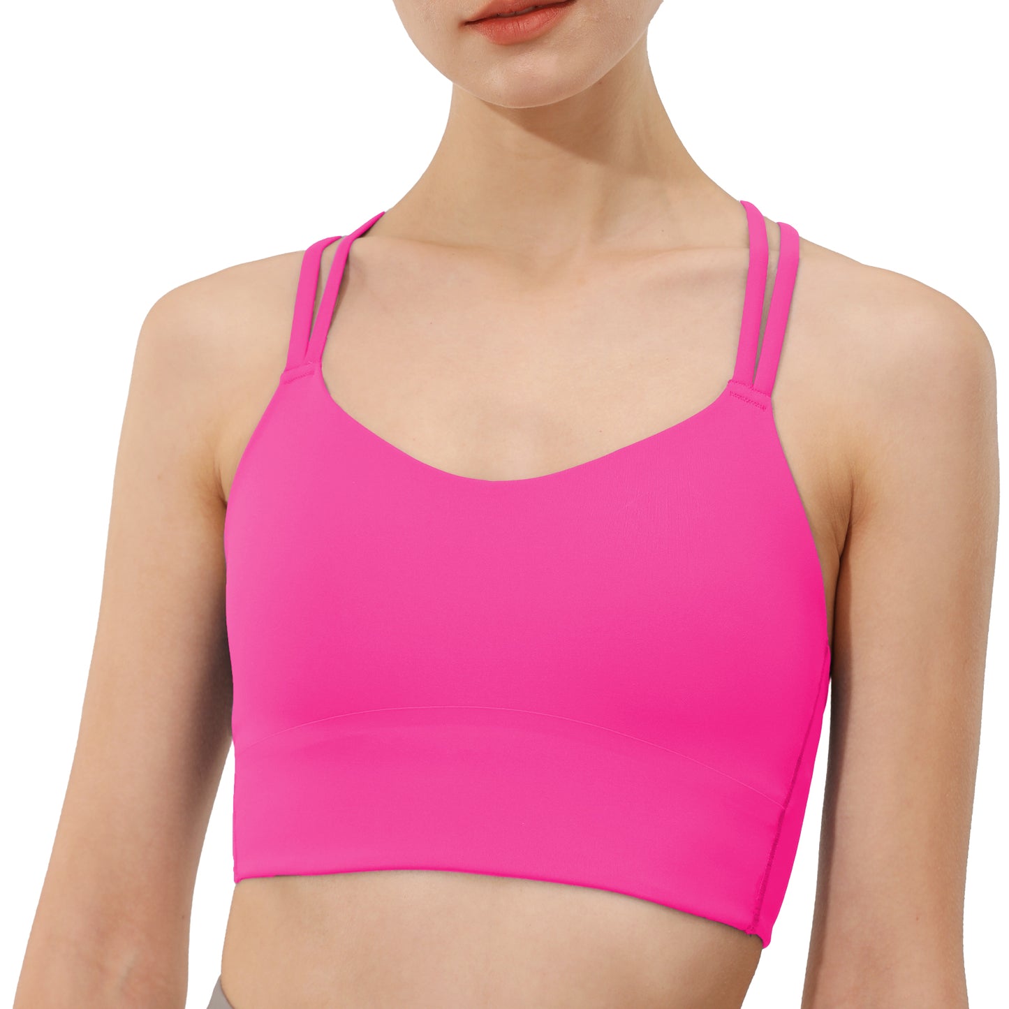 B/C Cups Low Impact Strappy Sports Bras for Women Longline Criss Cross Back Yoga Running Workout Bra Crop Tops