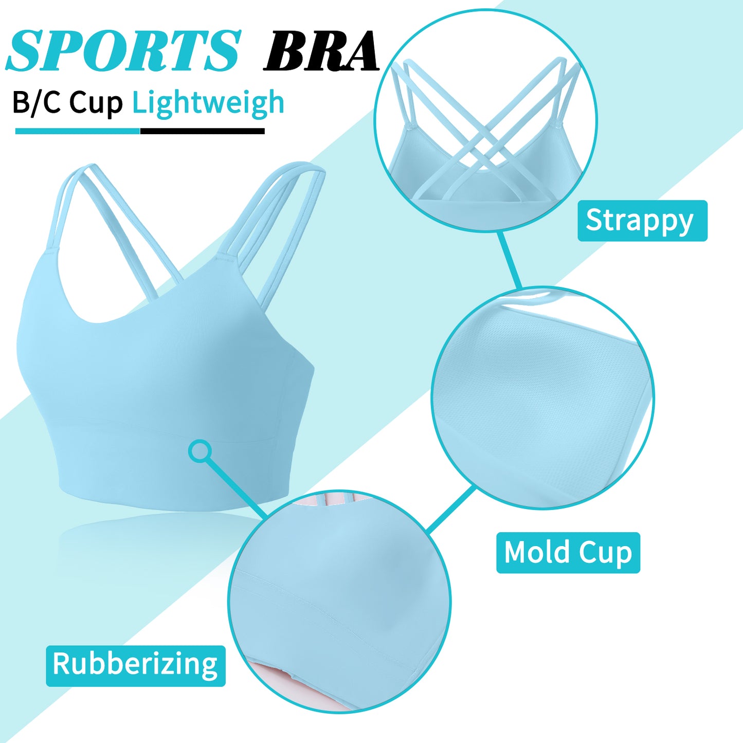 B/C Cups Low Impact Strappy Sports Bras for Women Longline Criss Cross Back Yoga Running Workout Bra Crop Tops