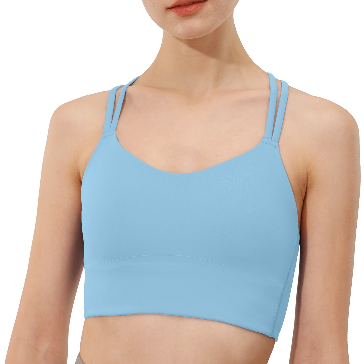 B/C Cups Low Impact Strappy Sports Bras for Women Longline Criss Cross Back Yoga Running Workout Bra Crop Tops