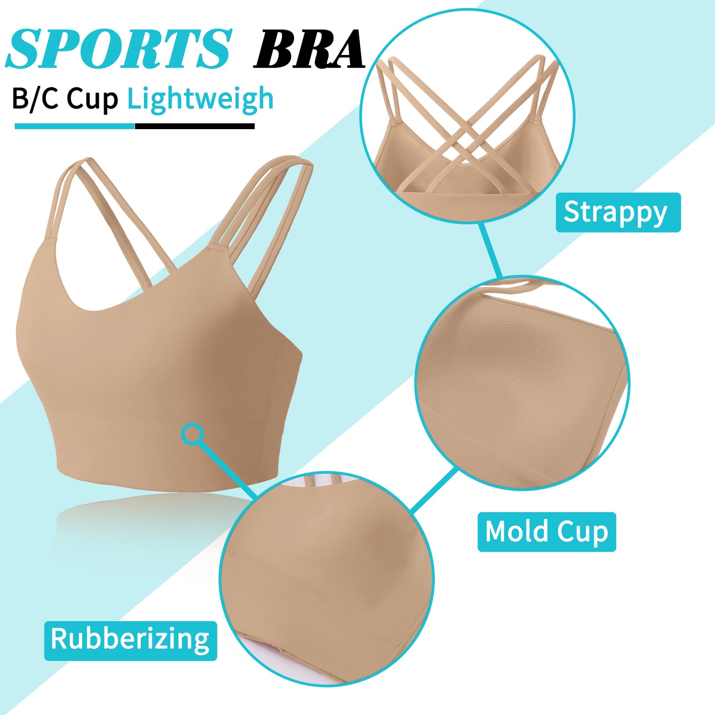 B/C Cups Low Impact Strappy Sports Bras for Women Longline Criss Cross Back Yoga Running Workout Bra Crop Tops