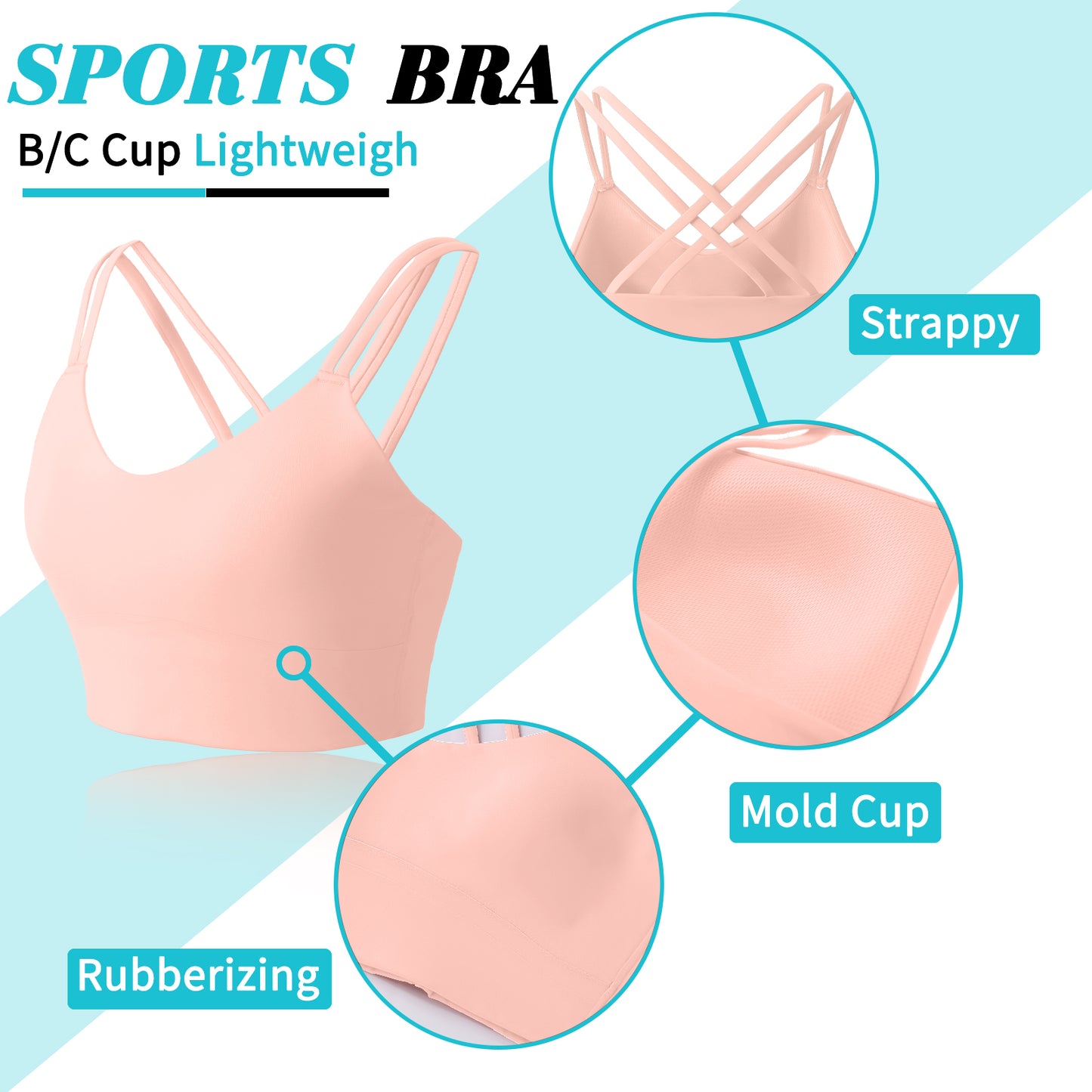 B/C Cups Low Impact Strappy Sports Bras for Women Longline Criss Cross Back Yoga Running Workout Bra Crop Tops