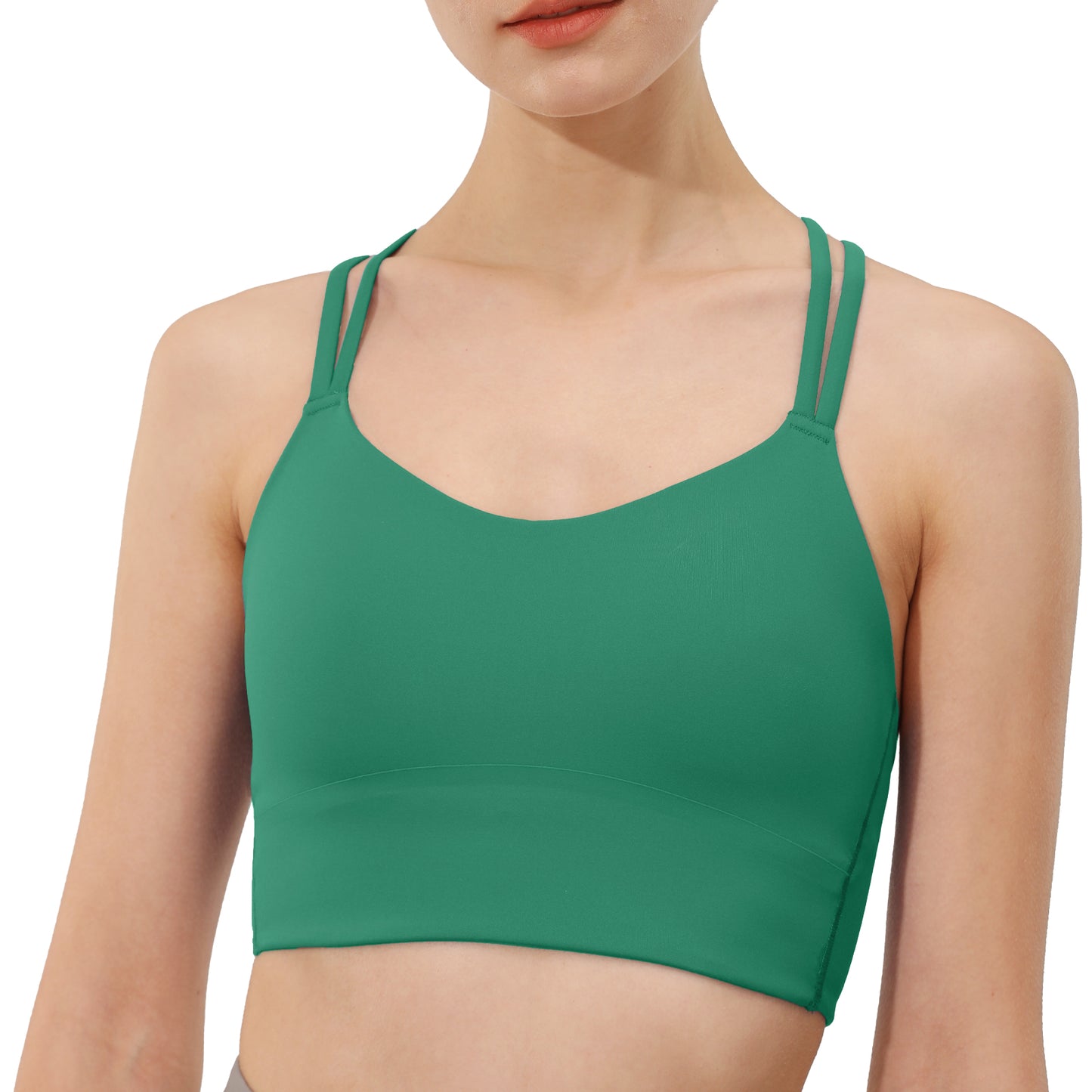 B/C Cups Low Impact Strappy Sports Bras for Women Longline Criss Cross Back Yoga Running Workout Bra Crop Tops